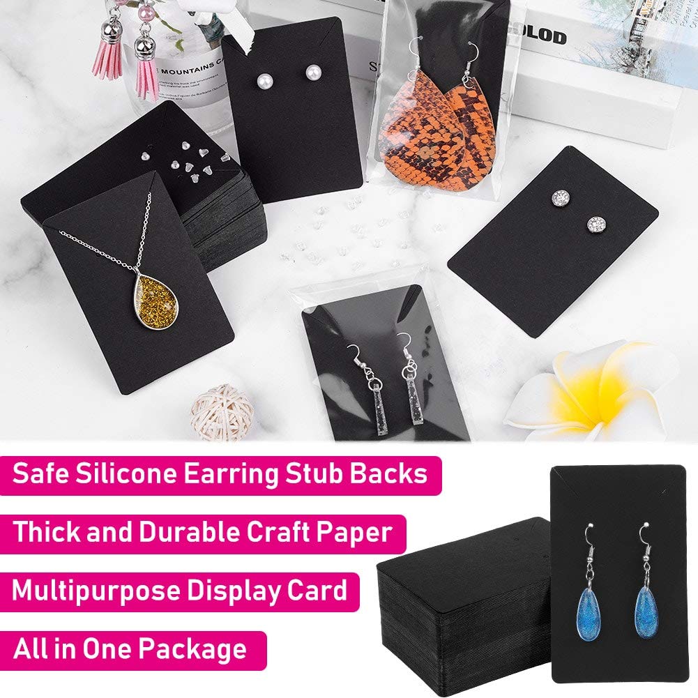 anezus Earring Cards, Earring Packaging Holder Cards Earring Display Cards with Earring Bags and Earring Backs for Necklace Jewelry Packaging Black