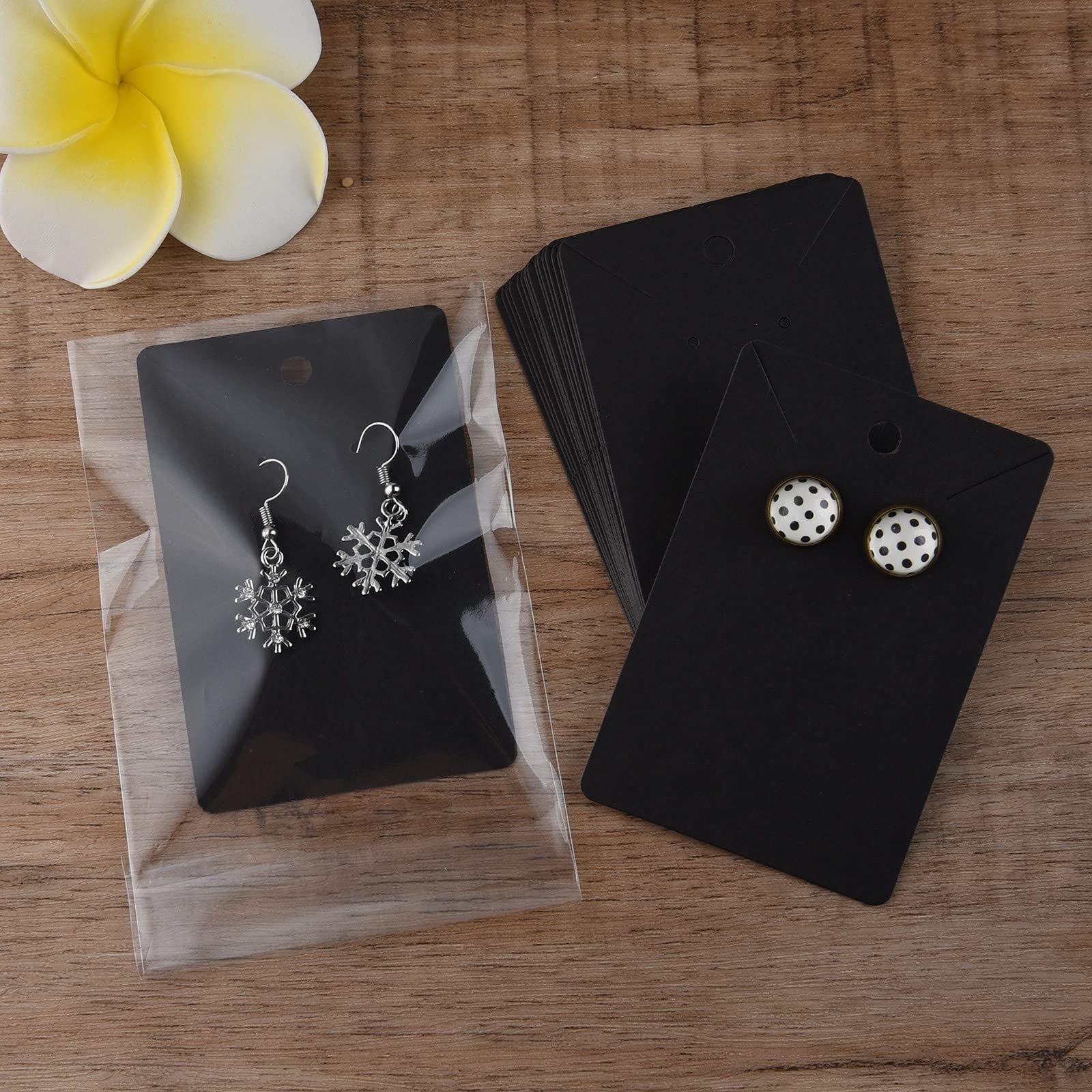 MIAHART 400 Pcs Black Earring Cards Black Earring Holder Cards with Self-Sealing Bags and Clear Earring Backs for Earrings Necklace Display Hanging Jewelry Packaging