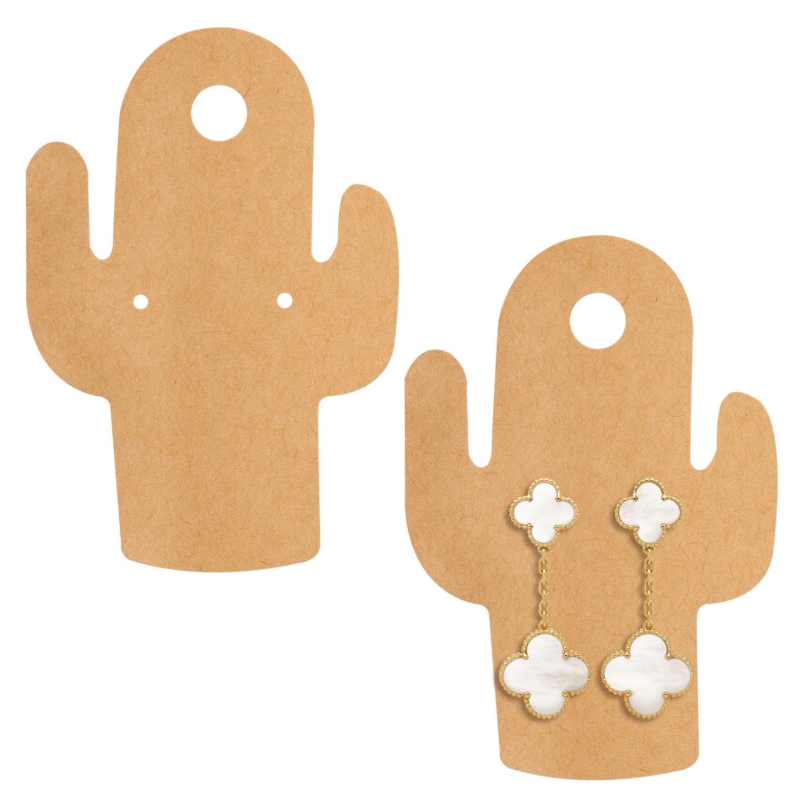 joycraft 100Pcs Cactus Earring Cards, 3.14"x2.16" Brown Earring Display Cards, Kraft Paper Hanging Display Cards, Personalized Jewelry Cards for Selling, Display, Retail, DIY Crafts