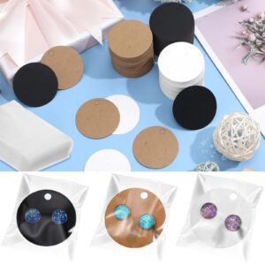 Tenare 300 Sets Earring Display Cards for Selling 300 Pcs Round Cardboard Earring Holder Cards with 300 Pcs Sealing Bag 3 Colors Blank Kraft Paper Earring Display Tags for Ear Studs and Earrings