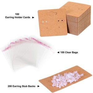 WILLBOND Earring Card Holder Jewelry Display Cards, Earring Backs and Self Sealing Bags Cellophane Bags for Earrings Necklace Jewelry Display (400 Pieces)