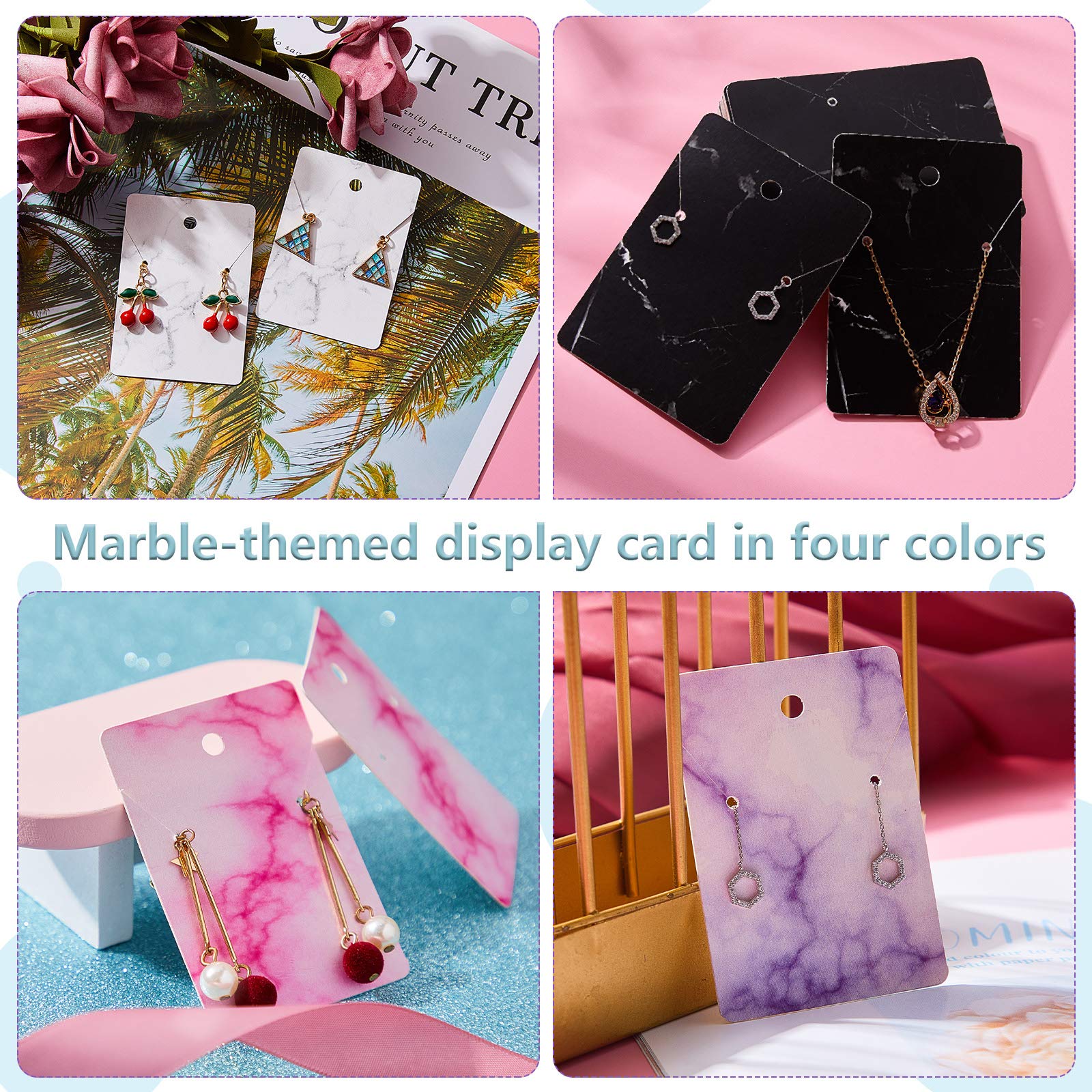 800 Pieces Earring Cards for Selling 200 Marble Earring Display Cards with 200 Self Sealing Bags and 400 Earring Backs Jewelry Packaging Display Cards, 4 Color