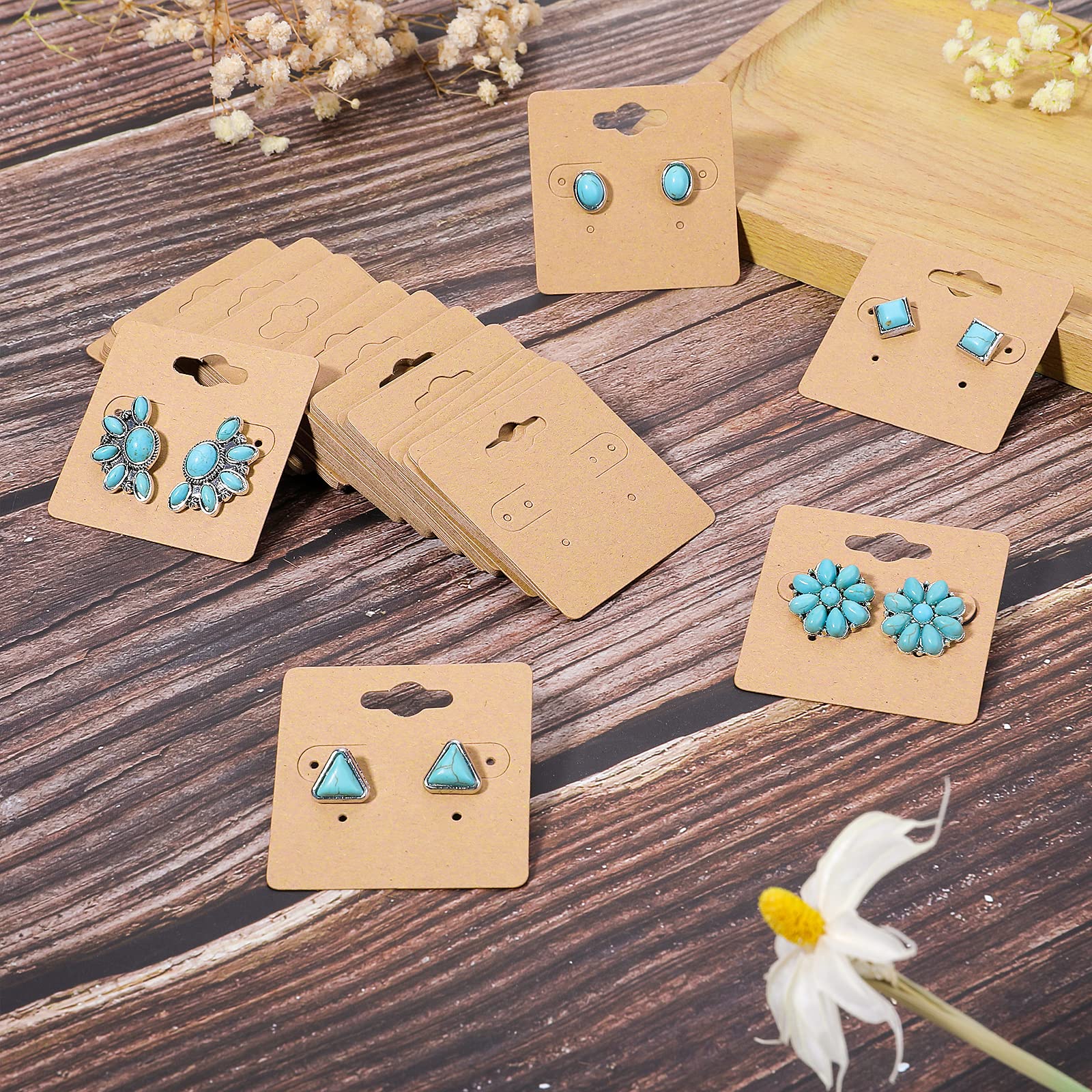 100 Pcs Earring Cards for Selling Hanging Earring Display Cards Kraft Paper Earring Card Holder Blank Paper Cards with 6 Holes Cardboard Earring Holders for Selling Earring DIY Crafts Retail