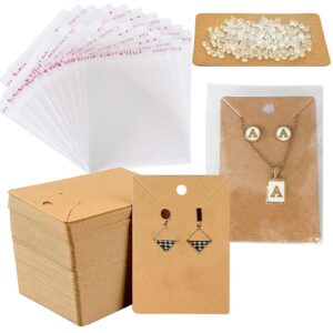 sxdmhyb earring cards,earring cards for selling,with 150 kraft paper earring display cards,300clear earring backs,150 self adhesive bags,for hanging earrings,jewelry,jewelry bags 3.5"x2.4"(brown)