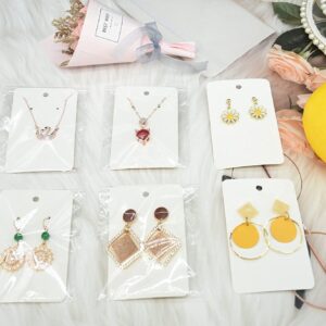 Twavang White Earring Cards for Selling Set with 100Pcs Earring Display Cards, 200 Pcs Earring Backs and 100Pcs Jewelry Packaging Bag for Earrings Necklace Jewelry Display (3.5" x 2.3" Inches)