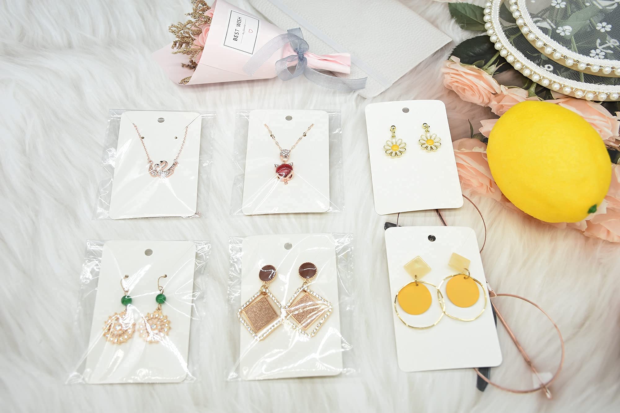 Twavang White Earring Cards for Selling Set with 100Pcs Earring Display Cards, 200 Pcs Earring Backs and 100Pcs Jewelry Packaging Bag for Earrings Necklace Jewelry Display (3.5" x 2.3" Inches)