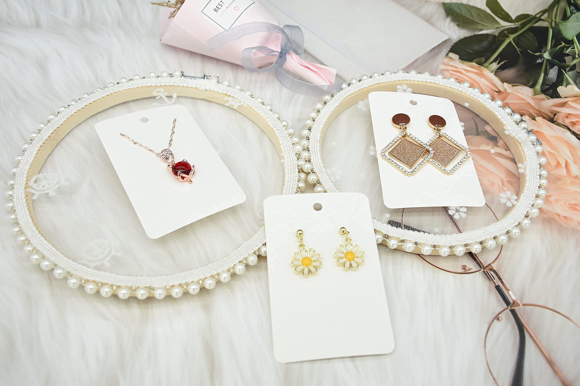 Twavang White Earring Cards for Selling Set with 100Pcs Earring Display Cards, 200 Pcs Earring Backs and 100Pcs Jewelry Packaging Bag for Earrings Necklace Jewelry Display (3.5" x 2.3" Inches)