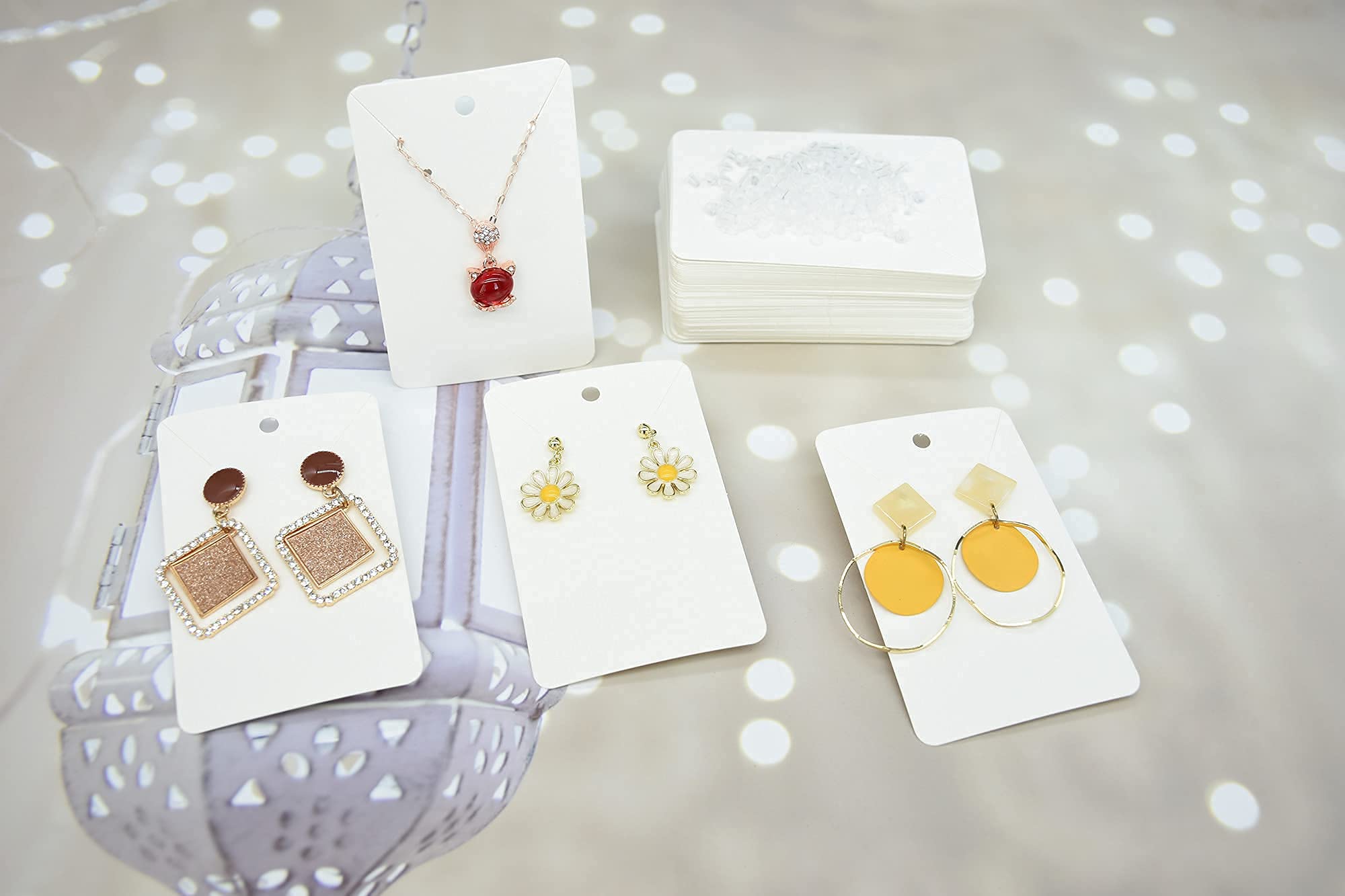 Twavang White Earring Cards for Selling Set with 100Pcs Earring Display Cards, 200 Pcs Earring Backs and 100Pcs Jewelry Packaging Bag for Earrings Necklace Jewelry Display (3.5" x 2.3" Inches)