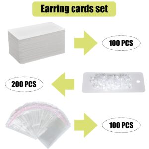 Twavang White Earring Cards for Selling Set with 100Pcs Earring Display Cards, 200 Pcs Earring Backs and 100Pcs Jewelry Packaging Bag for Earrings Necklace Jewelry Display (3.5" x 2.3" Inches)