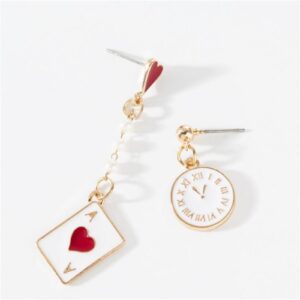 Asymmetric Poker Card Clock Poker Dangle Earrings for Women Creative Playing Cards Pattern Drop Earring Red Hearts A Long Pentagram Alarm Clock Drop Earrings Gambling Casino Gifts, Zinc, unknow