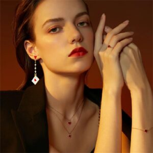 Asymmetric Poker Card Clock Poker Dangle Earrings for Women Creative Playing Cards Pattern Drop Earring Red Hearts A Long Pentagram Alarm Clock Drop Earrings Gambling Casino Gifts, Zinc, unknow