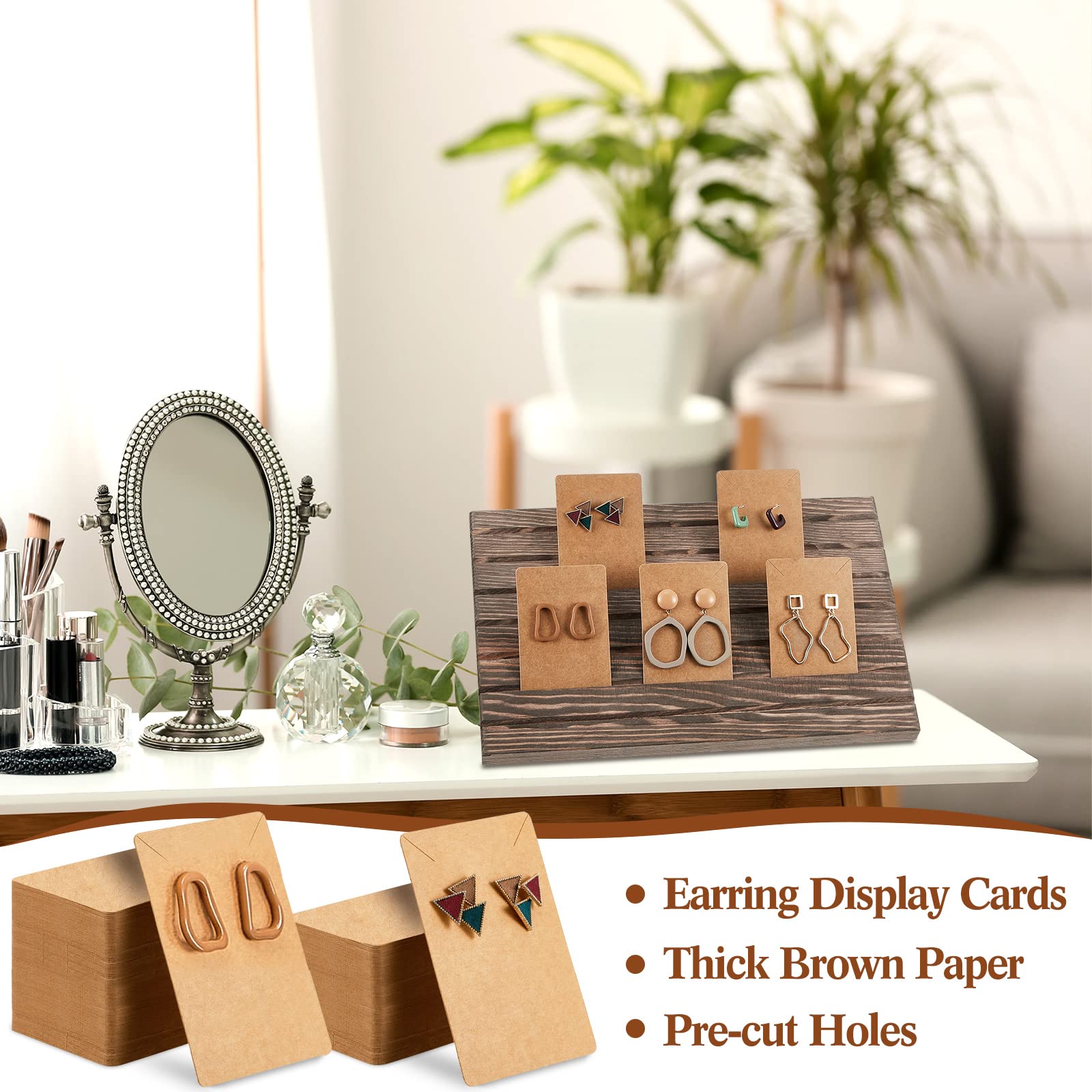 31 Pack Wooden Earring Display Stands Earring Display Holder Earring Jewelry Display with Earring Cardboard for Selling Earring Jewelry Organizer Displaying Photos Business Card (Brown, Light Brown)