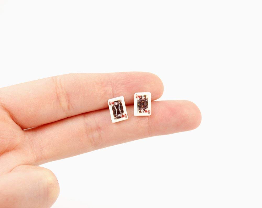 Handmade King & Queen Playing Card Stud Earrings