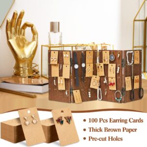 101 Pcs Foldable Wooden Jewelry Display Stand 64 Hooks Earring Display Rack for Selling Earring Display Cards 4 Panel Wood Jewelry Display Bracelet Organizer with Earring Cards for Business Home Using