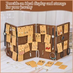 101 Pcs Foldable Wooden Jewelry Display Stand 64 Hooks Earring Display Rack for Selling Earring Display Cards 4 Panel Wood Jewelry Display Bracelet Organizer with Earring Cards for Business Home Using