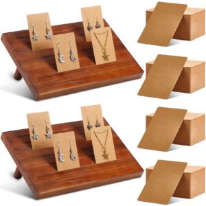 102 pcs 2 pcs wooden earring display stands earring display holder with 100 pcs earring cards for selling earring necklace cardboard organizer ring jewelry photo business card