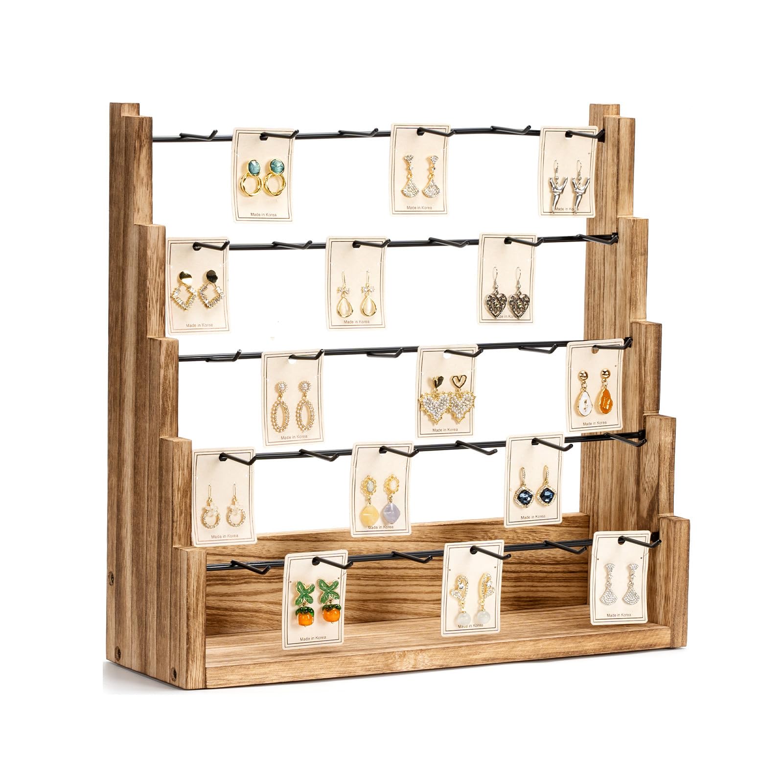 Poyilooo Earring Display for Selling, Solid Wood Jewelry Display for Selling Vendors, Large Capacity Earring Display Stands for Selling Rack Holder for Earring Cards, Keychain, Necklace