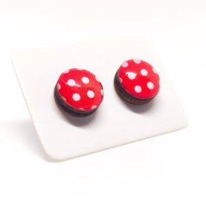 Stud Earrings, Polka Dot, 10 mm, Handmade, Stainless Steel Posts for Sensitive Ears Retro Studs for Women Men Girls (Red and White Polka Dots)