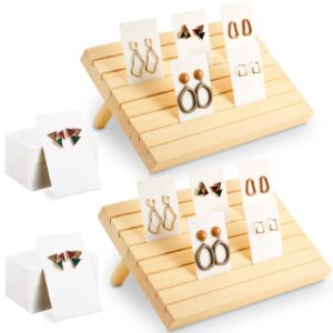 62 Pcs Wood Earring Display Stand 2 Set Earring Display for Selling Earring Display Holder with Earring Card for Selling(Wood Color)