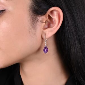 GemInspire Purple Amethyst Pear Shape Tear Drop Earrings Suspended with Sterling Silver Lever Back Hoop, Elegant Jewelry Gift for Women (Amethyst)