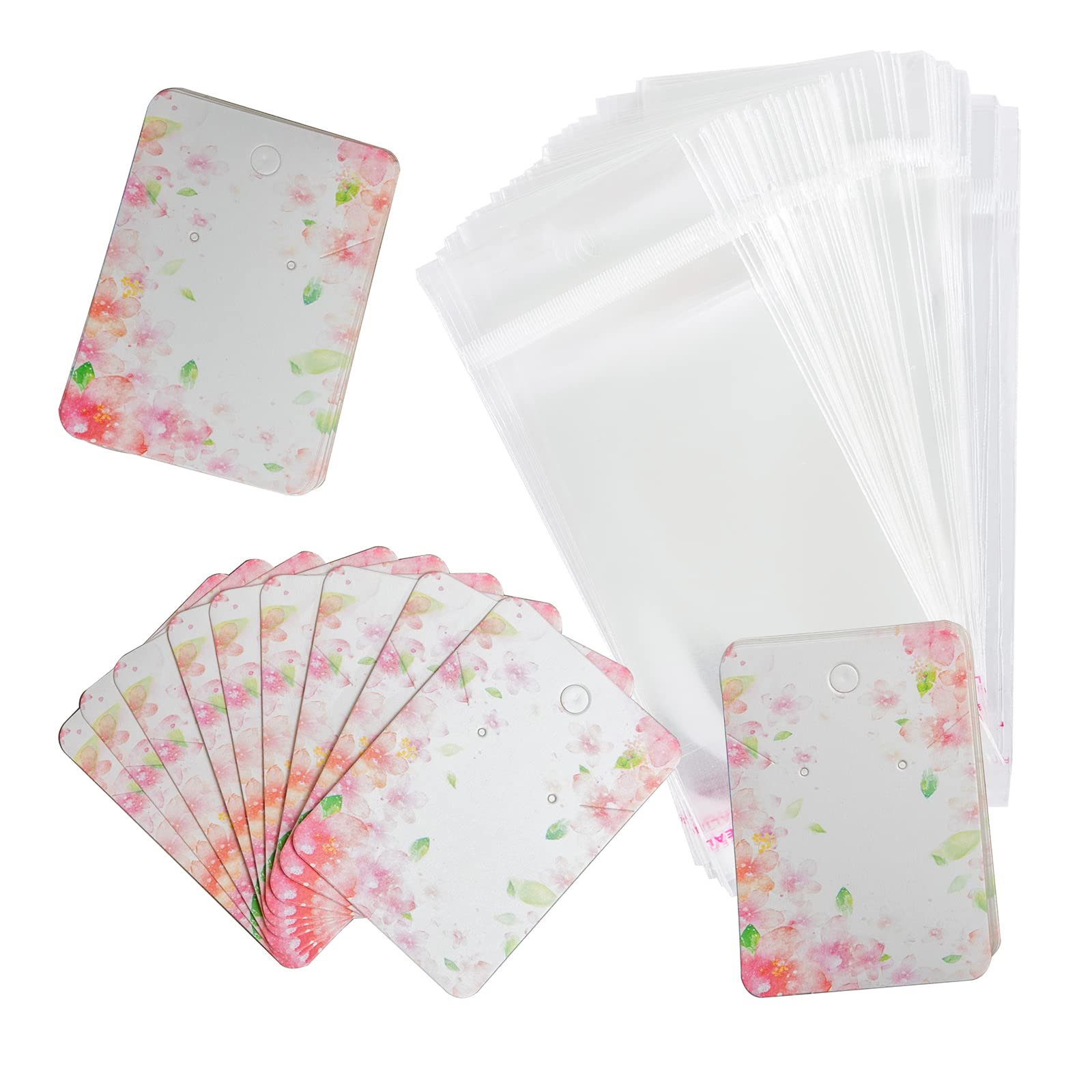 Flower Earring Display Cards With Bags Necklace Display Cards Sets Earring Packing Holder Cards With bags Jewelry Packing For Earring Necklace Jewelry Packing 100Pack Paper 100Pack Bags 2" x 2.5"