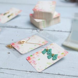 Flower Earring Display Cards With Bags Necklace Display Cards Sets Earring Packing Holder Cards With bags Jewelry Packing For Earring Necklace Jewelry Packing 100Pack Paper 100Pack Bags 2" x 2.5"