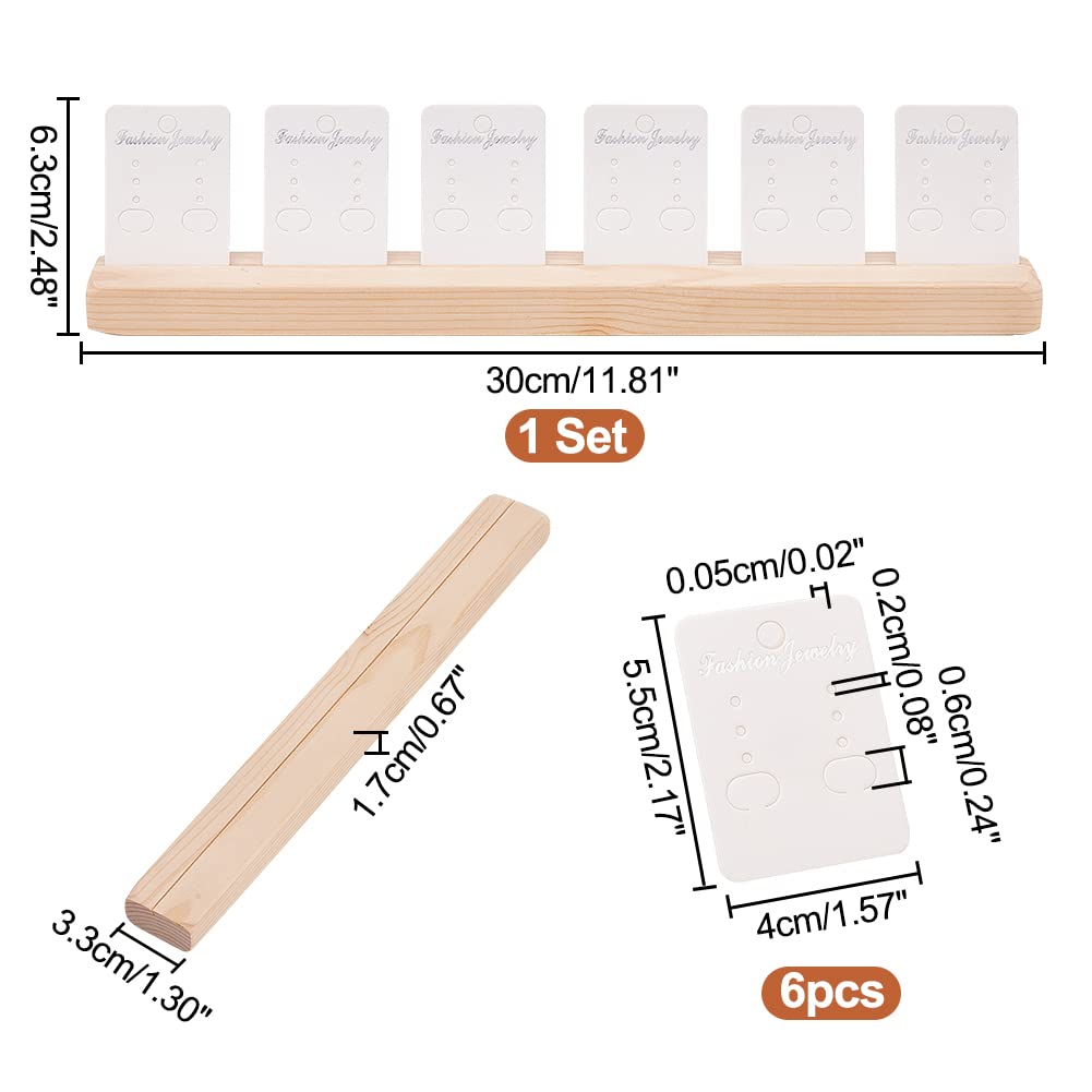 PH PandaHall 1 Set Wooden Earring Display Holder, 30cm/11.8 inch Jewelry Display Stand Earring Card Organizer with 6pcs Display Cards for Selling Earring Jewelry Displaying Photos Business Card