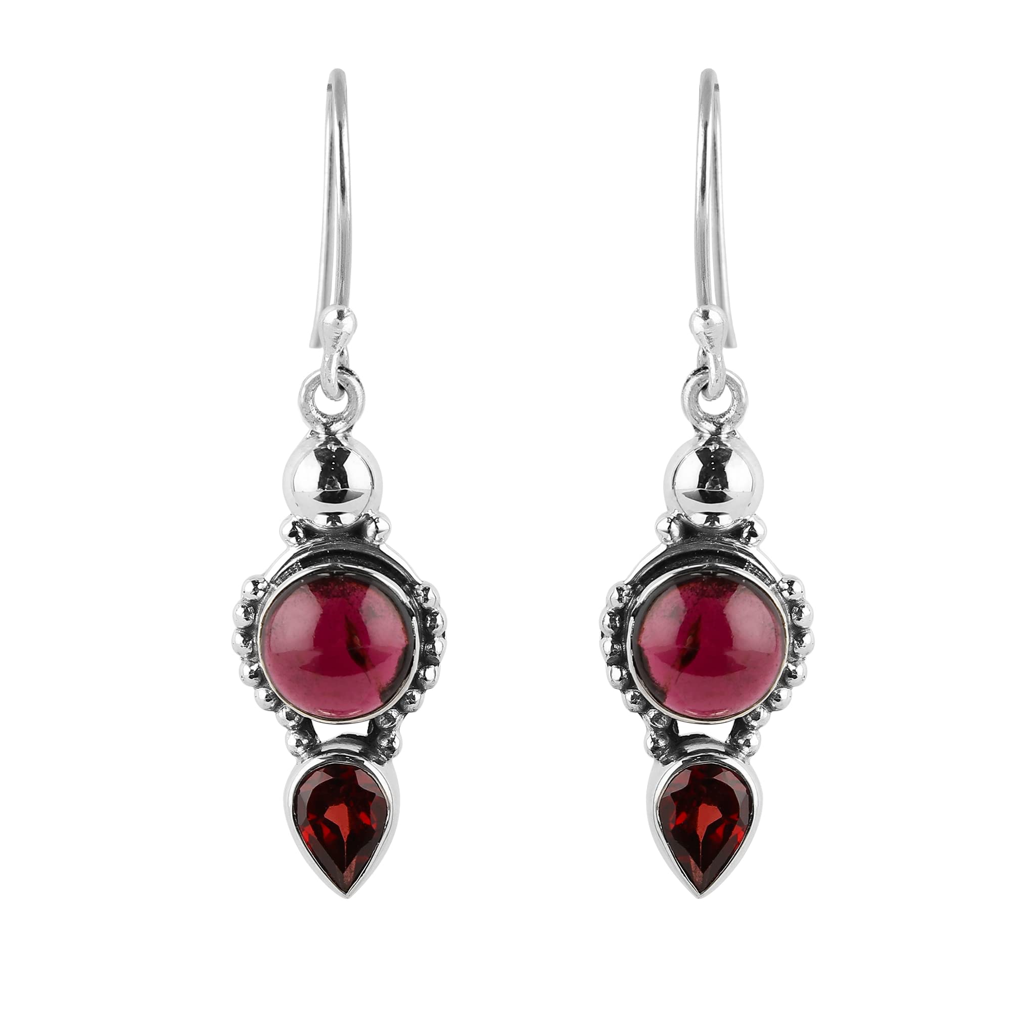 Natural Red Garnet Brilliant Cut Pear Gemstone Earrings 925 Sterling Silver Filigree Dangle Earrings Women Bohemian Handmade Jewelry Birthstone Elegant Minimalist Bridal Earring Mothers Day Gift