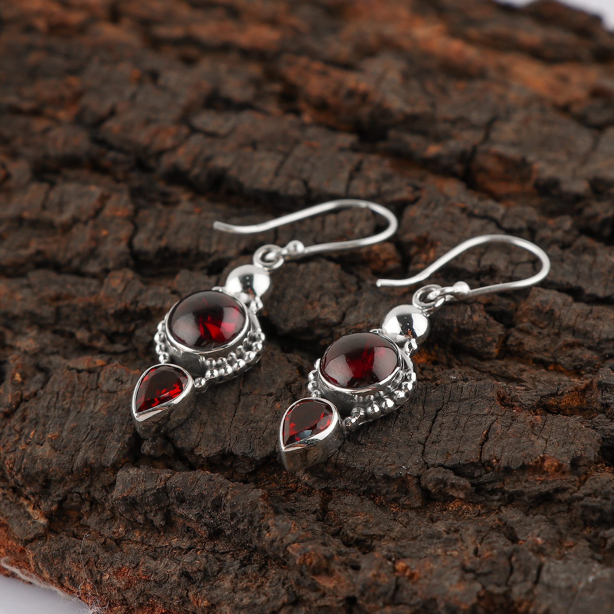 Natural Red Garnet Brilliant Cut Pear Gemstone Earrings 925 Sterling Silver Filigree Dangle Earrings Women Bohemian Handmade Jewelry Birthstone Elegant Minimalist Bridal Earring Mothers Day Gift