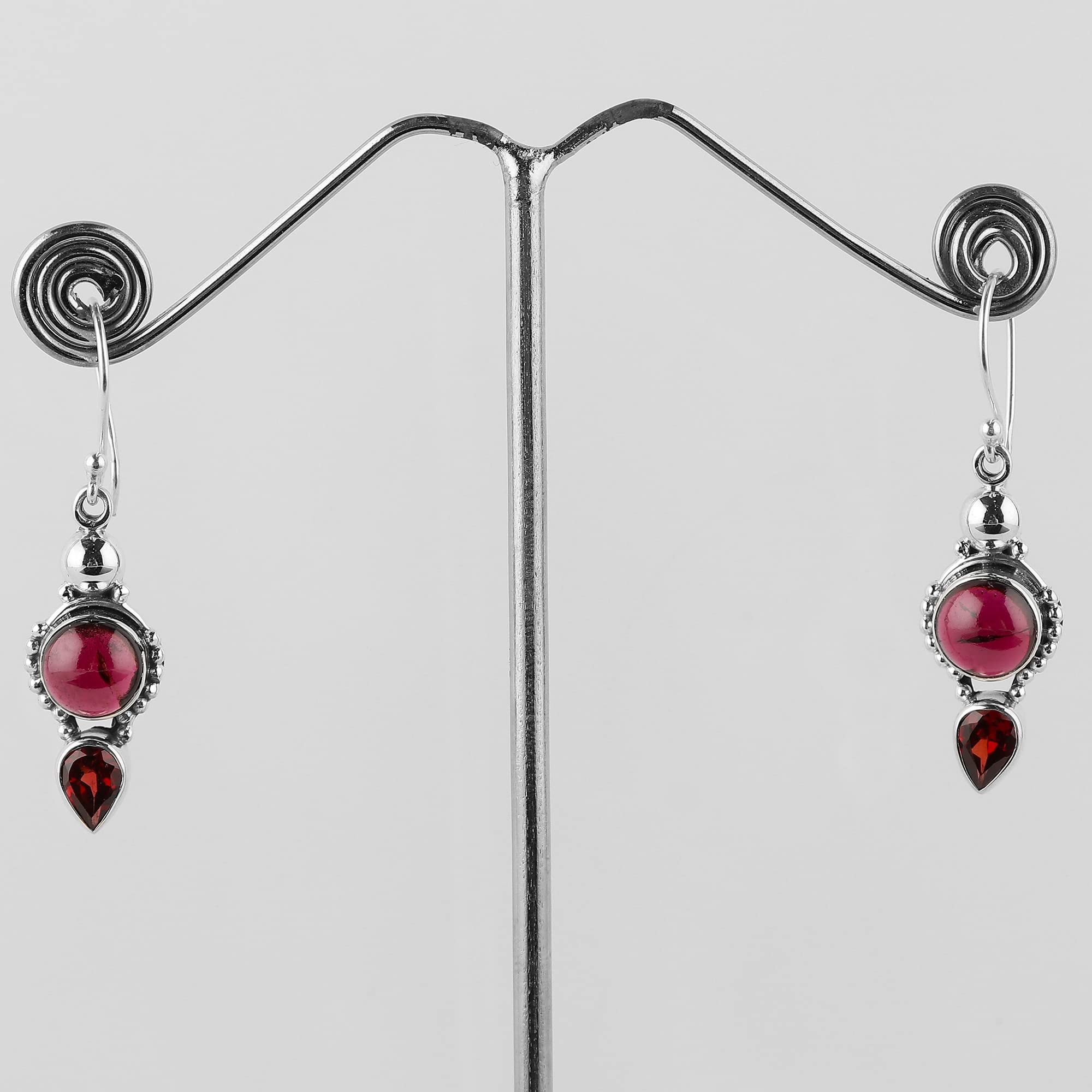 Natural Red Garnet Brilliant Cut Pear Gemstone Earrings 925 Sterling Silver Filigree Dangle Earrings Women Bohemian Handmade Jewelry Birthstone Elegant Minimalist Bridal Earring Mothers Day Gift