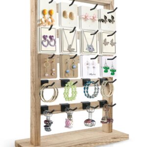 Fumingpal Earring Display Stands for Selling, Wooden Jewelry Display Rack with 20 Removable Hooks, 5-Tier Jewelry Organizer for Earring Cards, Necklaces, Bracelets, Keychains(Oak Color)