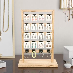 Fumingpal Earring Display Stands for Selling, Wooden Jewelry Display Rack with 20 Removable Hooks, 5-Tier Jewelry Organizer for Earring Cards, Necklaces, Bracelets, Keychains(Oak Color)