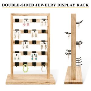 Fumingpal Earring Display Stands for Selling, Wooden Jewelry Display Rack with 20 Removable Hooks, 5-Tier Jewelry Organizer for Earring Cards, Necklaces, Bracelets, Keychains(Oak Color)