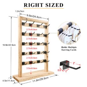 Fumingpal Earring Display Stands for Selling, Wooden Jewelry Display Rack with 20 Removable Hooks, 5-Tier Jewelry Organizer for Earring Cards, Necklaces, Bracelets, Keychains(Oak Color)