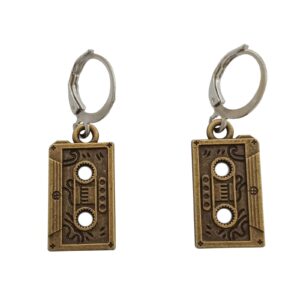 WYGUYO Retro Cassette Tape Lever Back Earrings for Woman, Music Lover, Vintage Music Nostalgic Jewelry