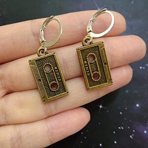 WYGUYO Retro Cassette Tape Lever Back Earrings for Woman, Music Lover, Vintage Music Nostalgic Jewelry