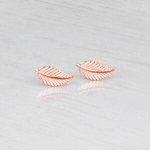 Tiny Rose Gold Leaf Stud Earrings - Designer Handmade Simple Post Earrings