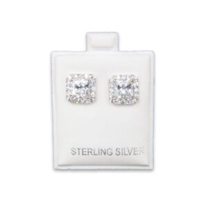 cutebox 1" x 1" "sterling silver" imprinted white puff pad earring card 100pc for retail, showcase, and more.