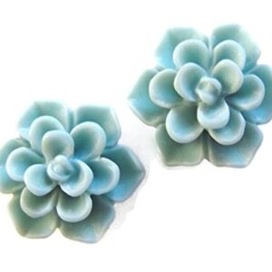 Titanium Succulent Earrings Hypoallergenic Cadmium & Nickel Free Posts - 3D Plastic 13mm Handmade Stud Earrings for Sensitive Ears (Matte Aqua Blue)