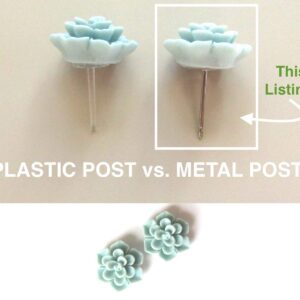 Titanium Succulent Earrings Hypoallergenic Cadmium & Nickel Free Posts - 3D Plastic 13mm Handmade Stud Earrings for Sensitive Ears (Matte Aqua Blue)