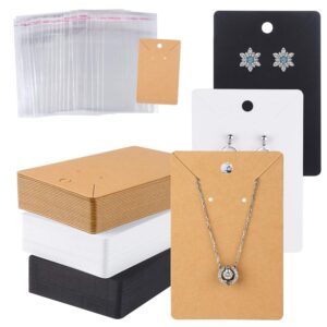 miahart 150 set earring cards, earring display cards with self-sealing bags for stud earrings dangle earring holder card for selling (white, black, kraft)