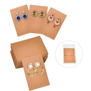 MKLVJOU 100 Set Earring Card with 100 Pcs Bags,Jewelry Display Card Price Tag,Earring Card Holder Blank Kraft Paper Tags for DIY Ear Studs Necklace Jewelry Display Bulk Earring Cards,2.4"x3.5"(Brown)