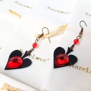 RareLove Vintage Lolita Red Rhinestone Heart Dangle Earrings