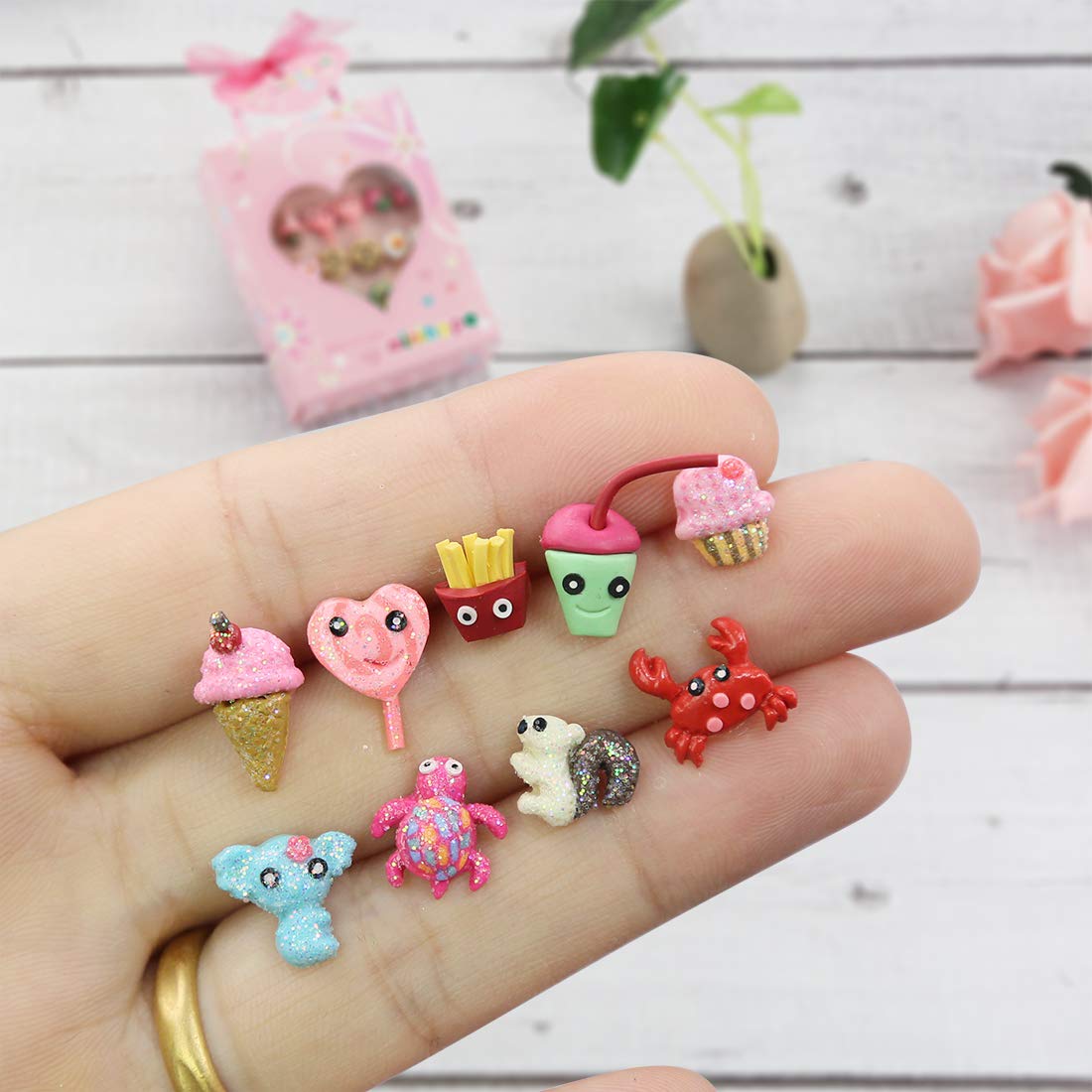 minihope 30 Pairs Little Girls Earrings Hypoallergenic,Cute Multiple Animal Donut Stud Earrings for Kids,Made with Polymer Clay,Best Gifts for Girls