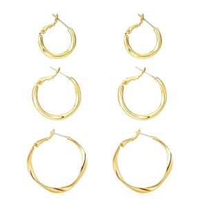 hoop earring set: thick gold oval teardrop sensitive ear jewelry pack for women fashion chunky trendy simple