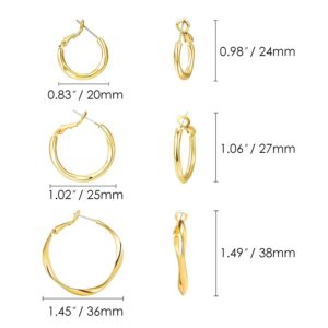 Hoop Earring Set: Thick Gold Oval Teardrop Sensitive Ear Jewelry Pack for Women Fashion Chunky Trendy Simple