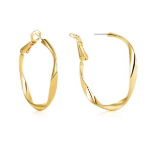 Hoop Earring Set: Thick Gold Oval Teardrop Sensitive Ear Jewelry Pack for Women Fashion Chunky Trendy Simple