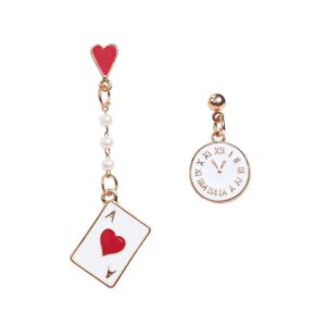 asymmetric clock poker dangle earrings red heart ace enamel gold plated playing cards earrings creative drop earrings jewelry for women -red