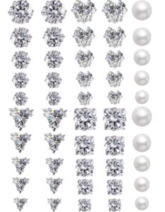 stainless steel stud earrings for women 25-50 pairs mens surgical steel earrings hypoallergenic cubic zirconia earring 4-8 mm (silver)