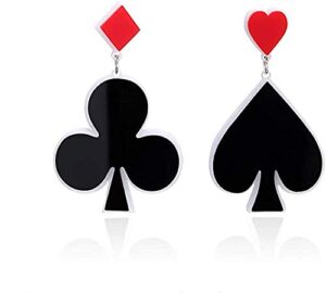 guoxiaomei playing cards pattern drop earring fashion party gift charms hearts spades plum poker acrylic earring jewelry (red 1)